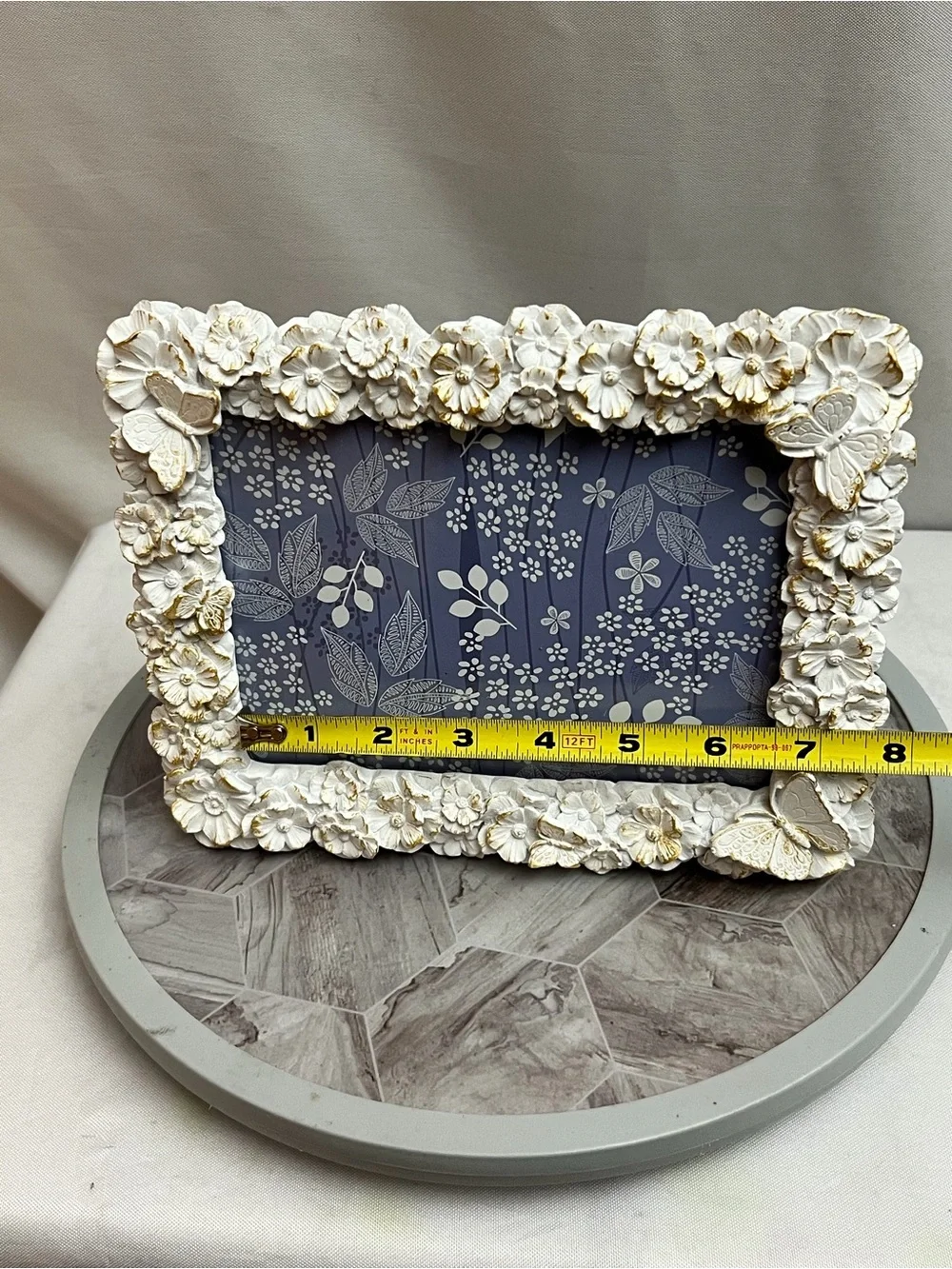 White Gold Floral Butterfly Picture Frame 5x7 Resin Cottagecore Romantic Decor